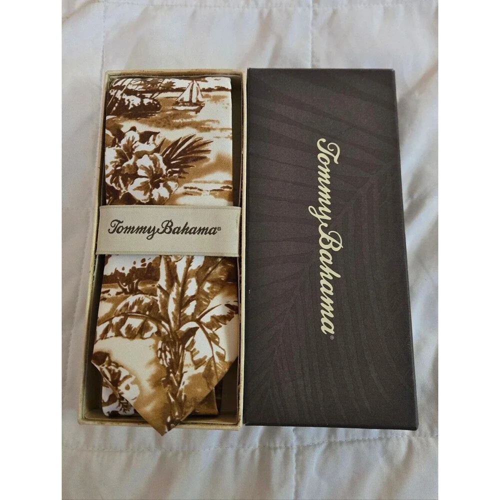 Tommy Bahama Silk Tropical Brown Floral Tie In Box